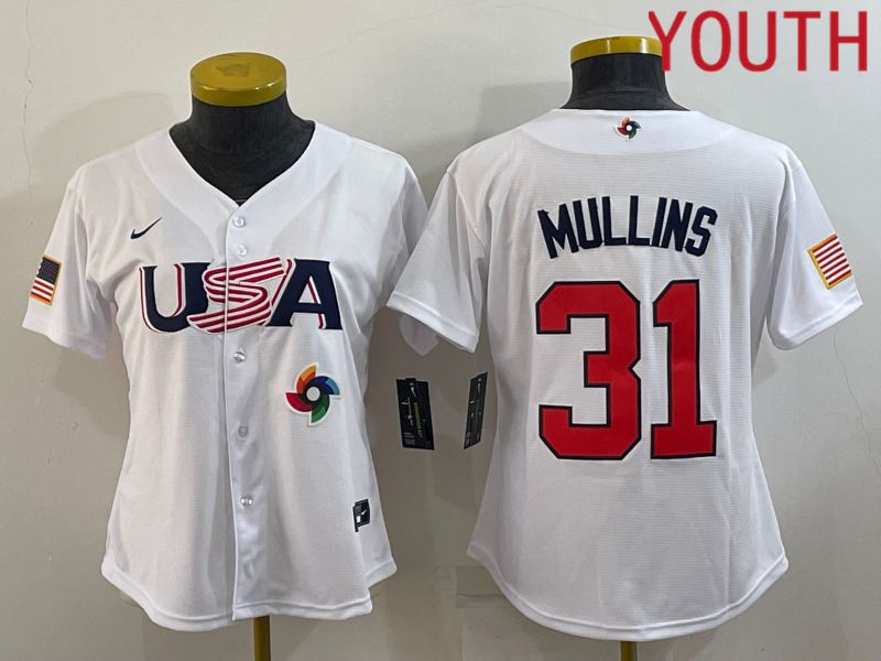 Youth 2023 World Cub USA #31 Mullins White MLB Jersey7